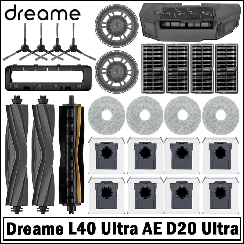 Dreame L40 Ultra AE / D20 UItra Robot Vacuum Spare Parts Main Side Brushes Mop Cloths HEPA Filters Dust Bags Accessories