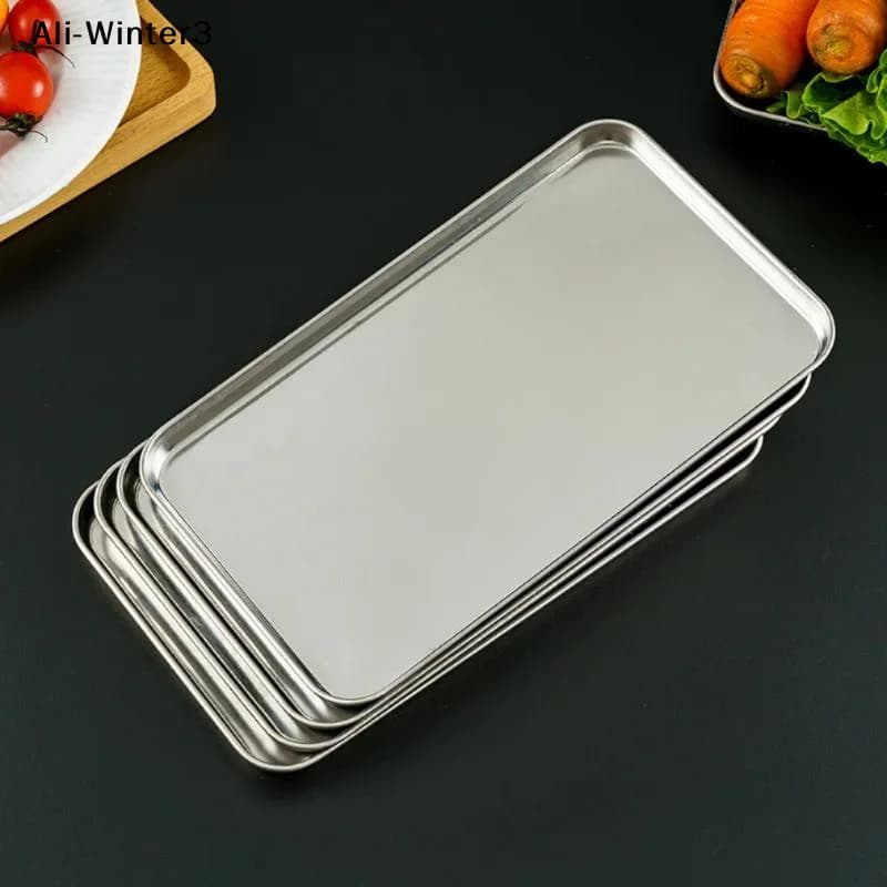 Rectangle Stainless Steel Tray Commercial Buffet Presentation Tray Food Serving Plate Rice Noodle Pan Dishes Storage Organizer