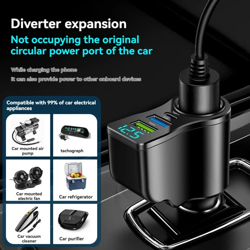 New digital display car fast charging dual USB car charger car one to three cigarette lighter 66W car multifunctional charger - 4