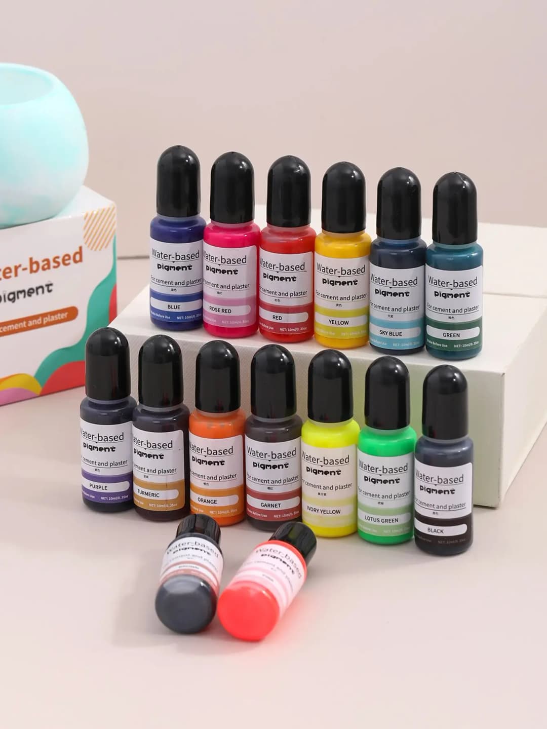 مجموعة 1 من 15 لونًا لصبغة يدوية من الجبس الأسمنتي القابل للذوبان في الماء وصبغة لونية يدوية الصنع من الراتنج القابل للذوبان في الماء للأسمنت - 4