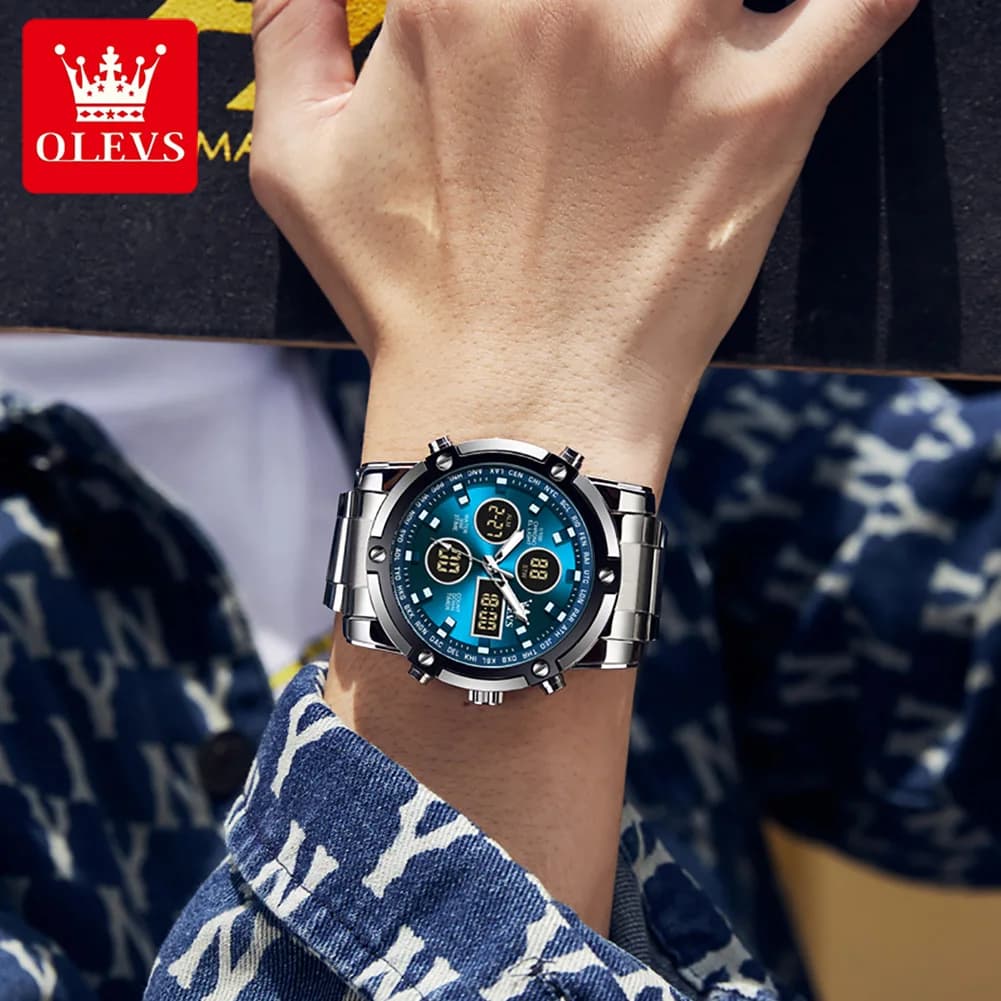 OLEVS Men's Watches Original Multifunctional Wlectronic Watch for Man Waterproof Luminous Alarm Clock Fashion Dress - 2