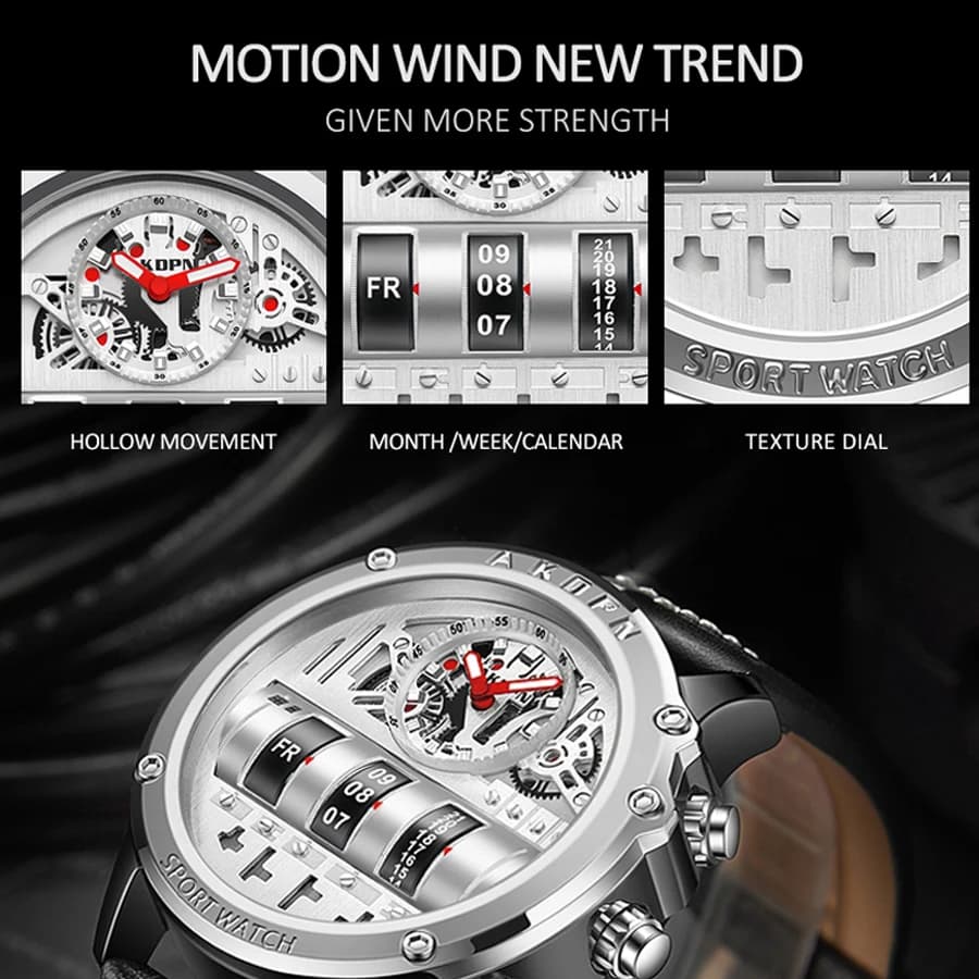 Luxury Electronic Quartz Watch For Men Business Watches Male Creative Men WristWatch Unique Rotate Date Leather Strap Watches - 5
