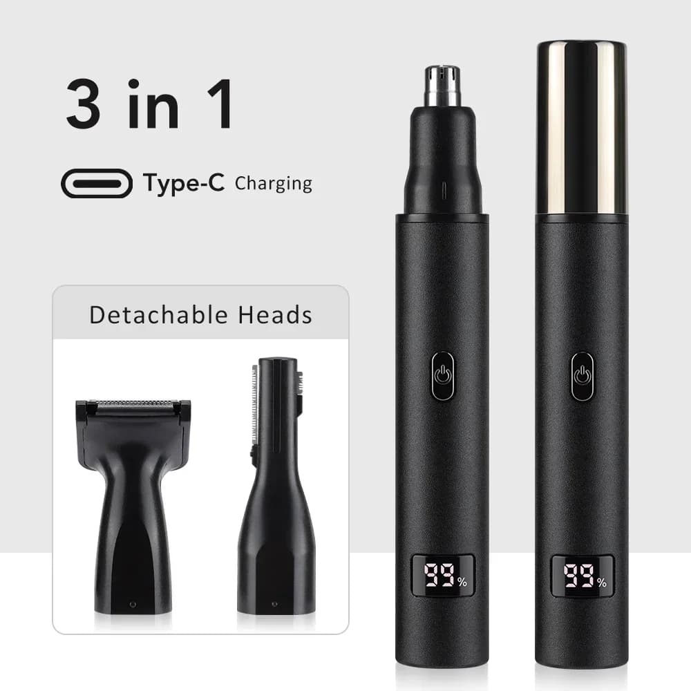 3 in 1 Electric Nose Hair Trimmer for Men Portable Digital Display Nose Ears Hair Eyebrow Trimmer 360° Roating Painless Safe - 2