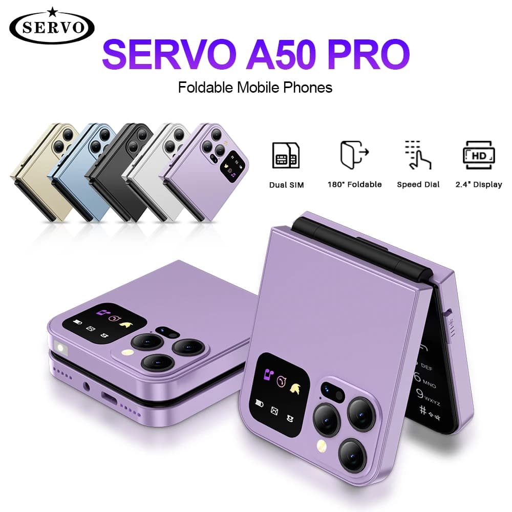 SERVO A50 PRO هاتف محمول قابل للطي بشاشة 2.4 بوصة اتصال سريع تسجيل المكالمات قائمة سوداء شريحتين مفتوح قابل للطي إصدار جديد