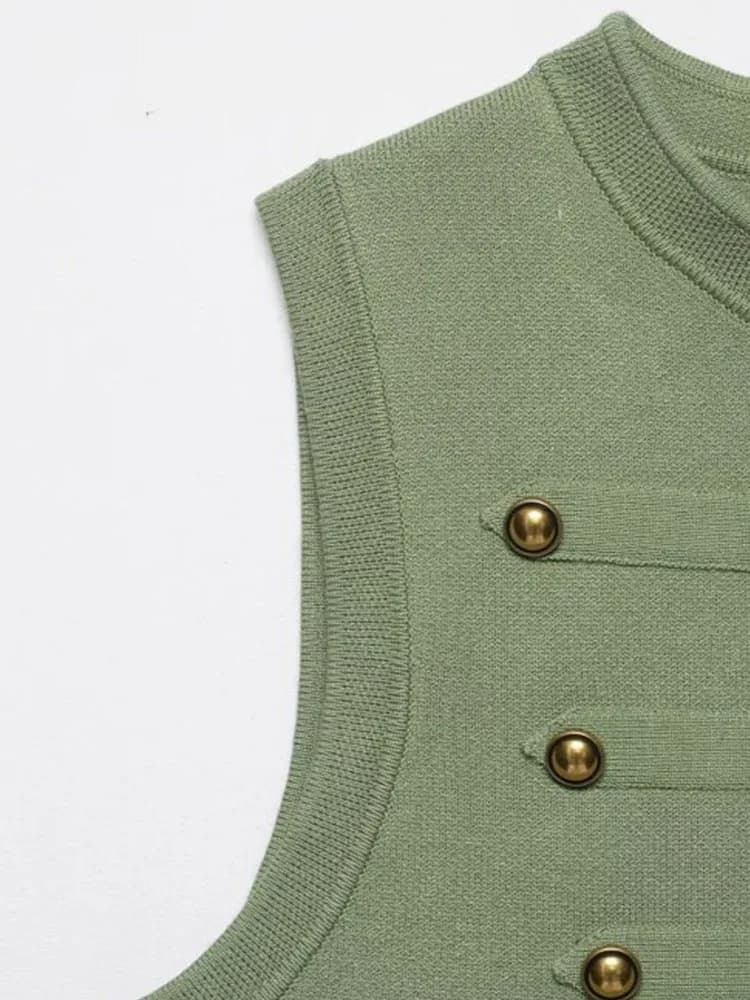 Women Knitting Tank Tops Camis 2026 Summer O-Neck Buttons Solid Sleeveless Female Elegant Street Top Clothing - 4