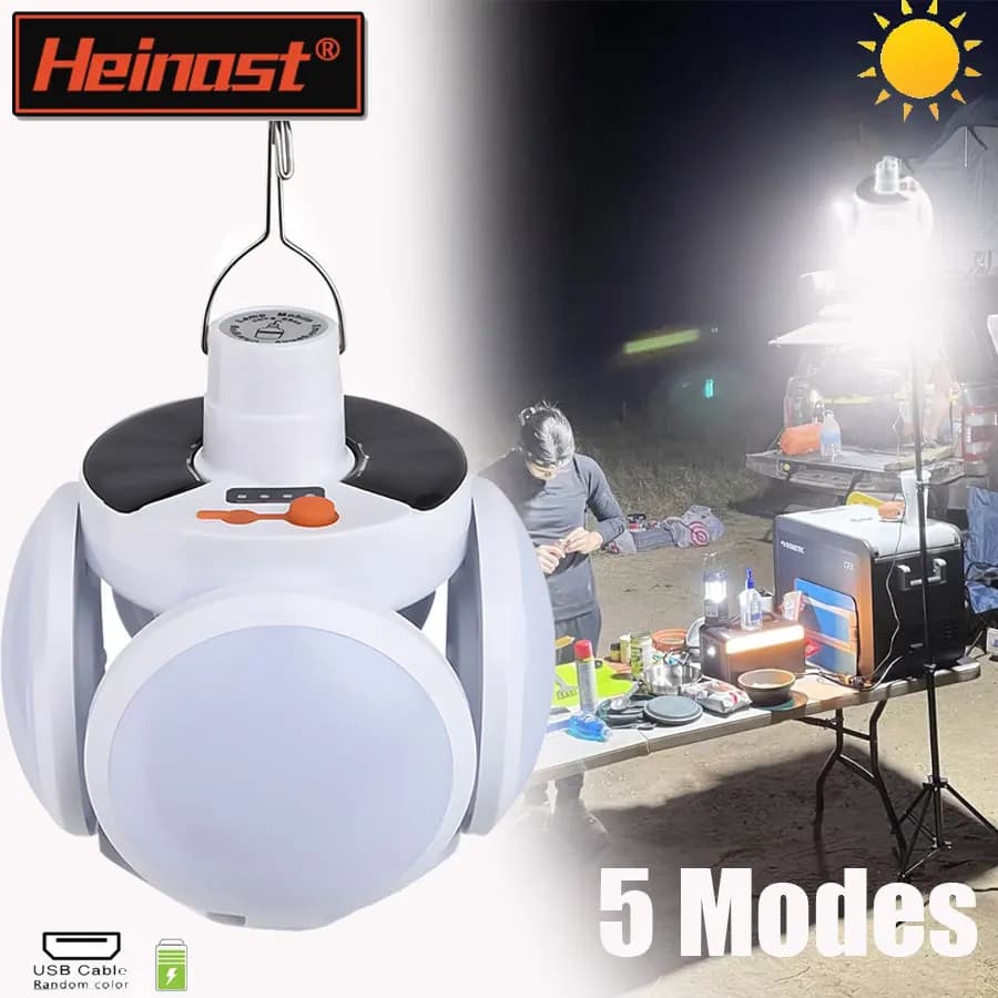 فانوس تخييم شمسي محمول عالي الطاقة قابل للشحن عبر USB مصباح خيمة خارجي قابل للطي مع خطاف تعليق للطوارئ والصيد