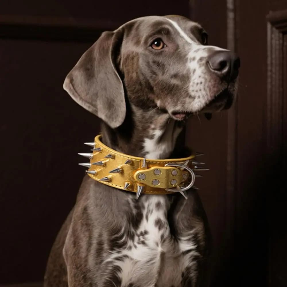 Anti-bite Spiked Dog Collars Adjustable Widen PU Leather Pet Necklace Heavy Duty Sharp Rivets Pet Collar Outdoor Dog Walking - 4