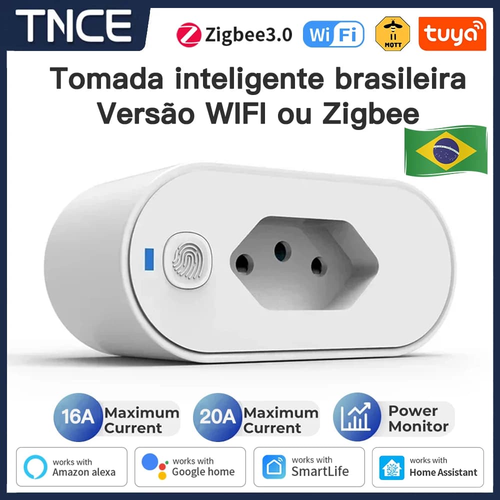 محول TNCE Tuya بقابس برازيلي 16/20A، مقبس WIFI أو zigbee3.0 مع مراقبة الطاقة، تحكم ذكي في المقبس، صوت Google Home وAlexa