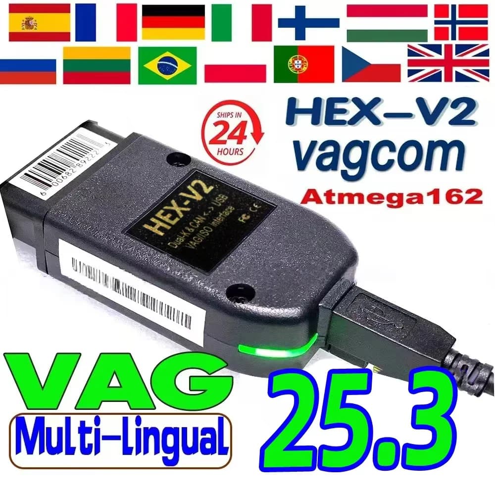 2026 واجهة VCDS VAGCOM VCDSCAN HEX V2 تحديث 25.3 لسيارات فولكس فاجن وأودي وسكودا وسيات أدوات تشخيص سيارات متعددة اللغات