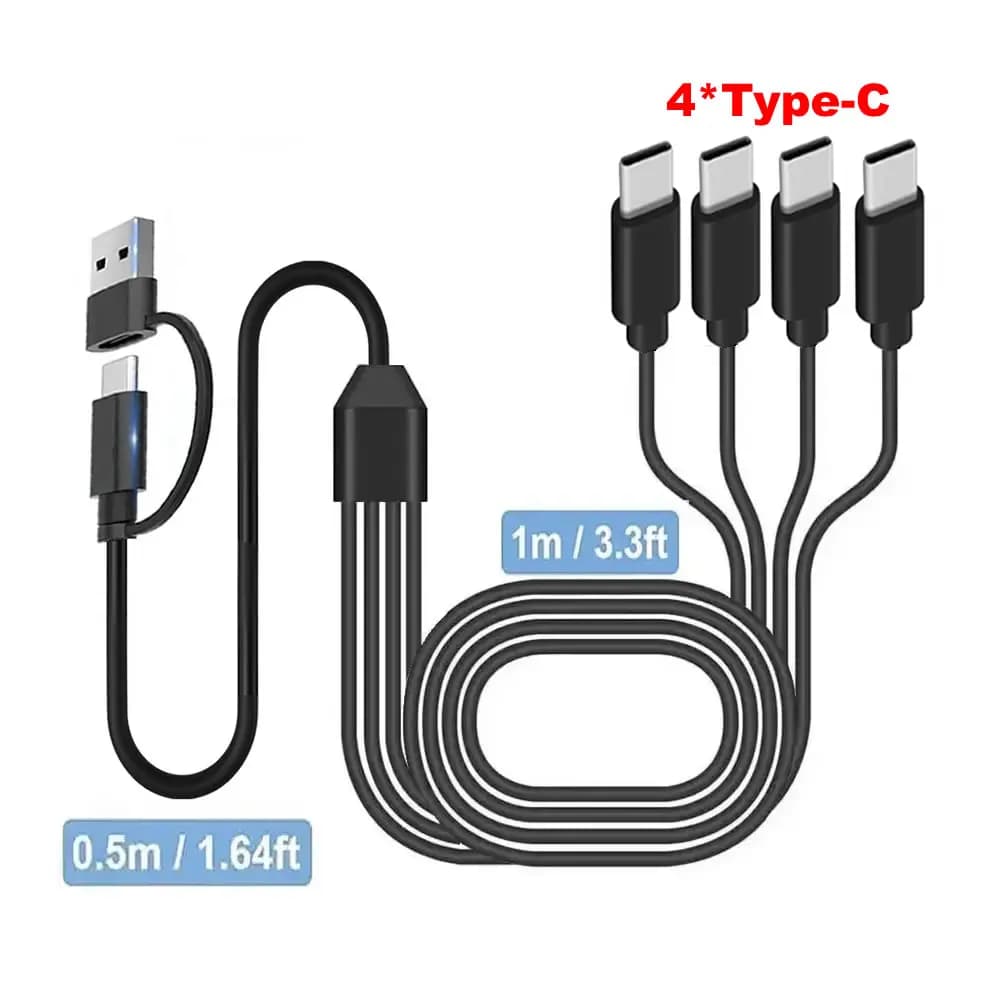 كابل شحن متعدد مقسم USB C، سلك شحن USB A/C إلى النوع C، مع 4 موصلات من النوع C للهواتف المحمولة والأجهزة اللوحية والمزيد