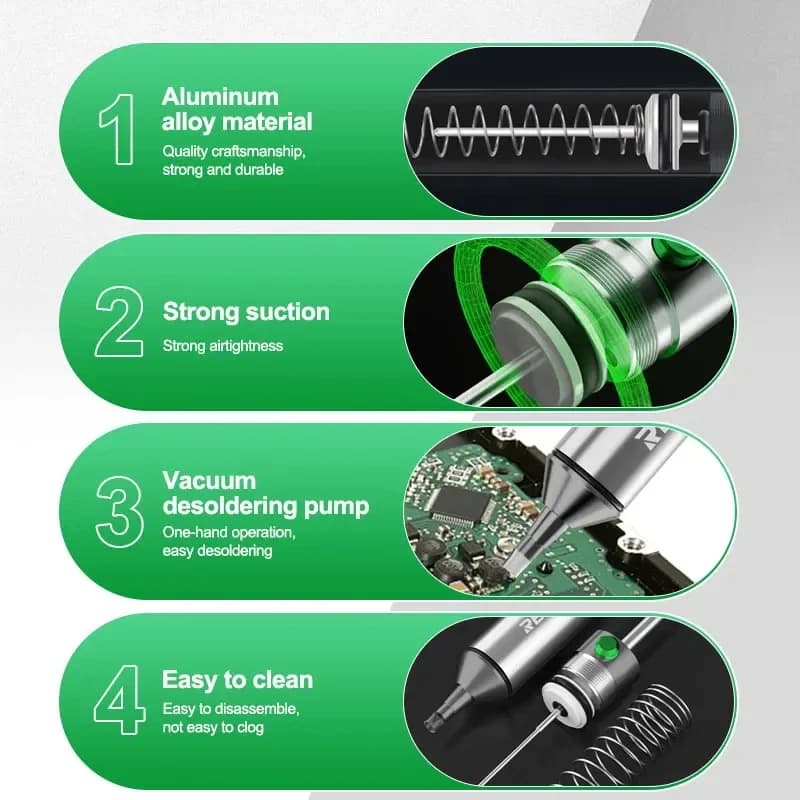 RELIFE RL-084 Pro شفط قوي من سبائك الألومنيوم مصاصة ديسولديرينغ شفط فراغ قوي لإزالة وإصلاح لحام PCB - 3