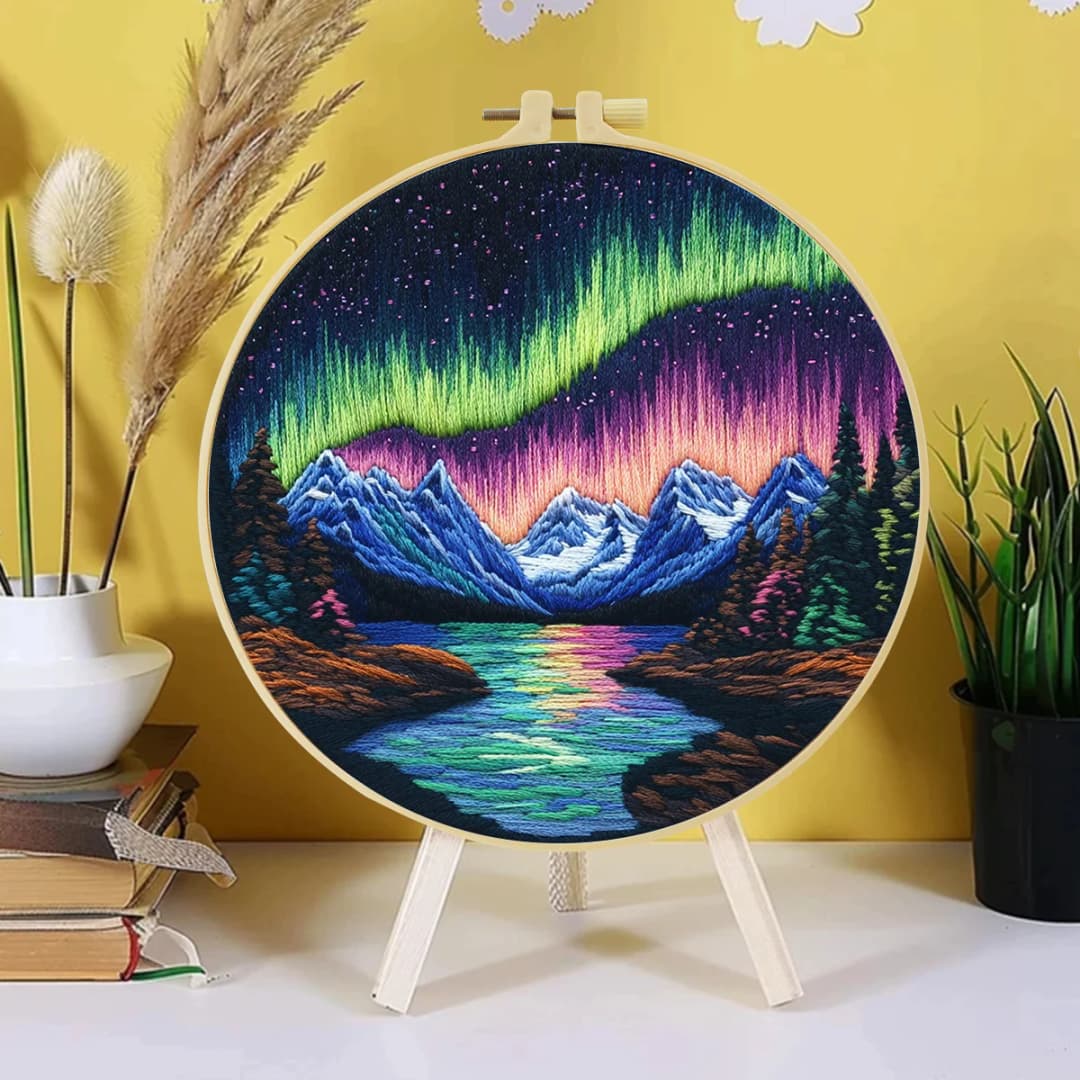 مجموعة تطريز أورورا DIY - عبر الإبرة للمبتدئين - فن الخياطة المطبوع - ديكور منزلي وفن الإبرة - 2