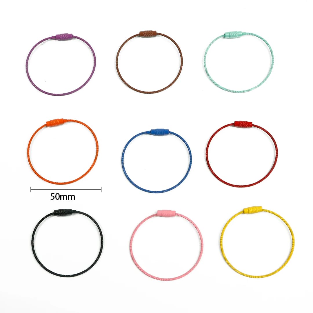 2/10pcs 50cm Colorful Stainless Steel Wire Keychain Cable Loop Screw Lock Rope Key Holder Keyring Key Chain Rings Outdoor Tools - 2