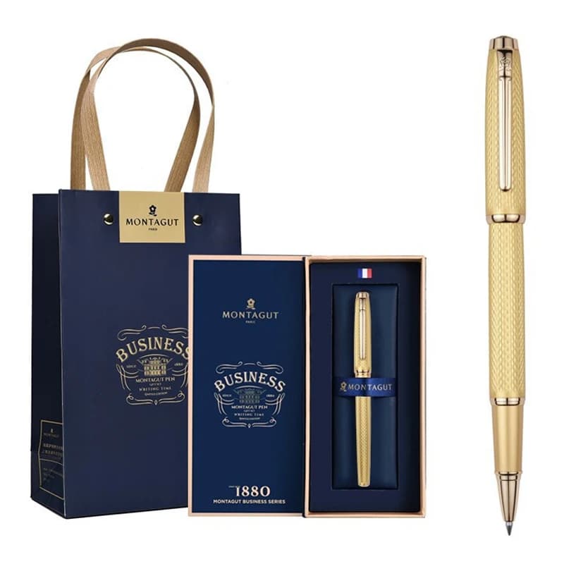 Montagut Classic Silver And Golden Trim Iridium RollerBall Pen Luxury Writing Signature Pen With Gift Box