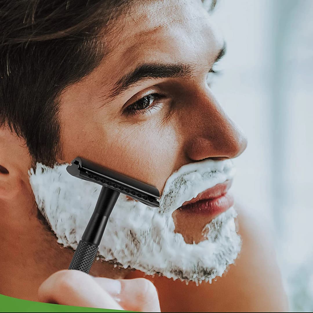 شفرة حلاقة آمنة بمقبض ثقيل و10 شفرات حلاقة مزدوجة الحافة، شفرة حلاقة فردية للرجال - 5