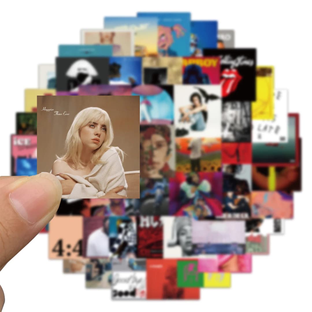 55 قطعة ملصقات أغلفة ألبومات فنانين ومغنين للحقائب وحافظات الهاتف والكمبيوتر المحمول ودفاتر الملاحظات هدايا للأطفال - 2