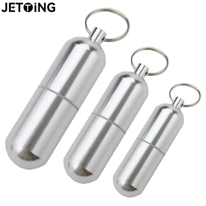 كبسولة صغيرة من الفولاذ المقاوم للصدأ مختومة ، صندوق حبوب منع الحمل مقاوم للماء ، حافظة محمولة للتخييم ، قلادة الطوارئ ، السفر ، في الهواء الطلق