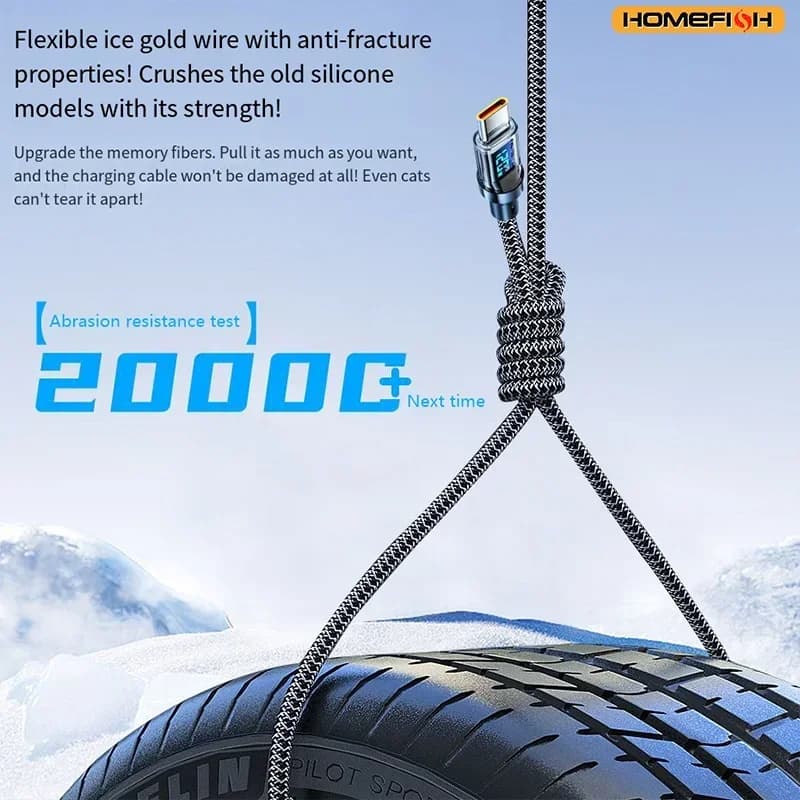 HOMEFISH 60W USB-C Super Fast Charging Cable with Digital Display, Braided Anti-Fracture Wire, Compatible with Type-C Devices - 4