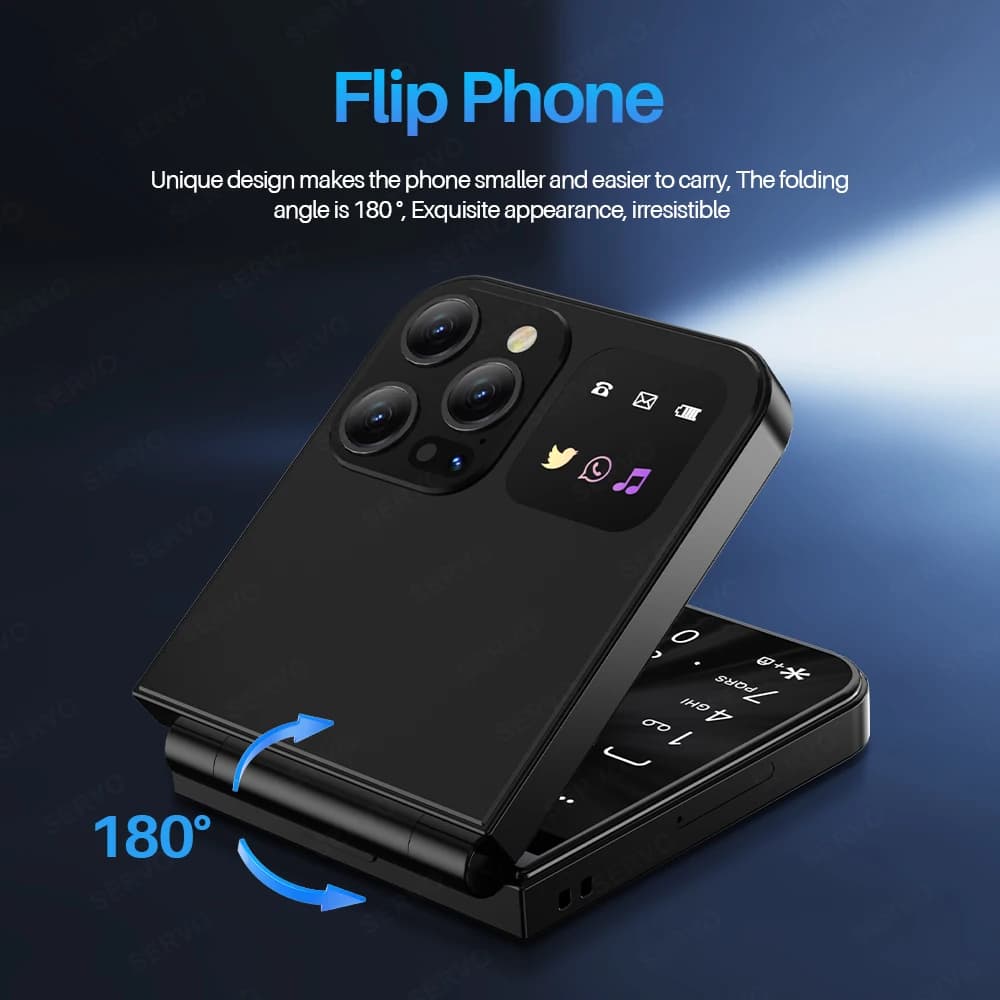 SERVO A50 PRO هاتف محمول قابل للطي بشاشة 2.4 بوصة اتصال سريع تسجيل المكالمات قائمة سوداء شريحتين مفتوح قابل للطي إصدار جديد - 2