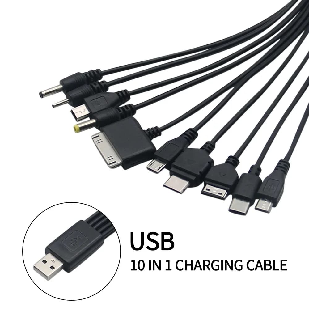 10 في 1 كابل USB متعدد الوظائف كابل شحن الهاتف العالمي متعدد الرؤوس كابل شحن الحبل لشاحن الهاتف سامسونج نوكيا