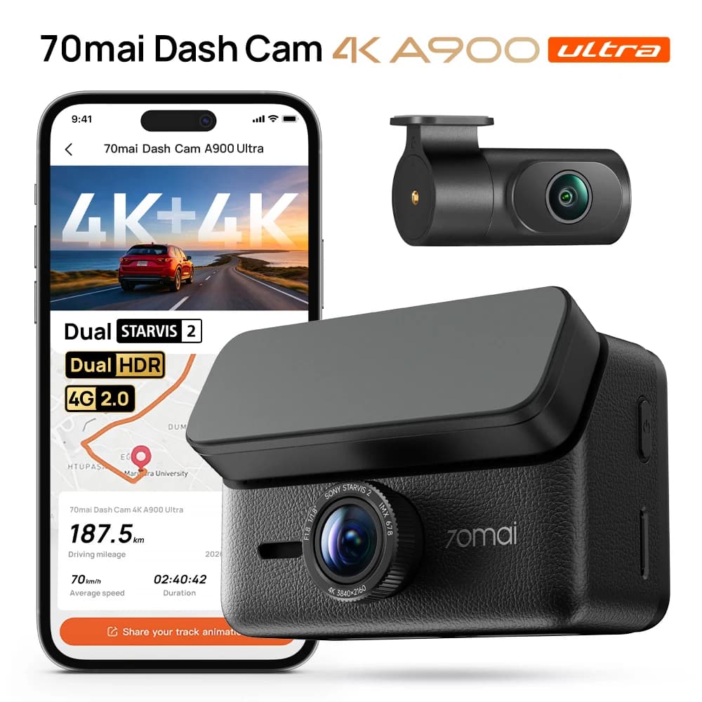 70mai Dash Cam Dual 4K A900 Ultra Set IMX678+IMX678 Voice Control Supercapacitor 4G LTE