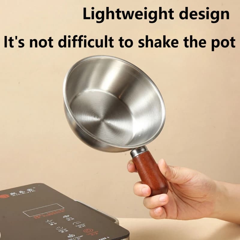 قدر صغير من الفولاذ المقاوم للصدأ بمقبض خشبي، 14 سم، مناسب للتخييم والمطبخ - 5