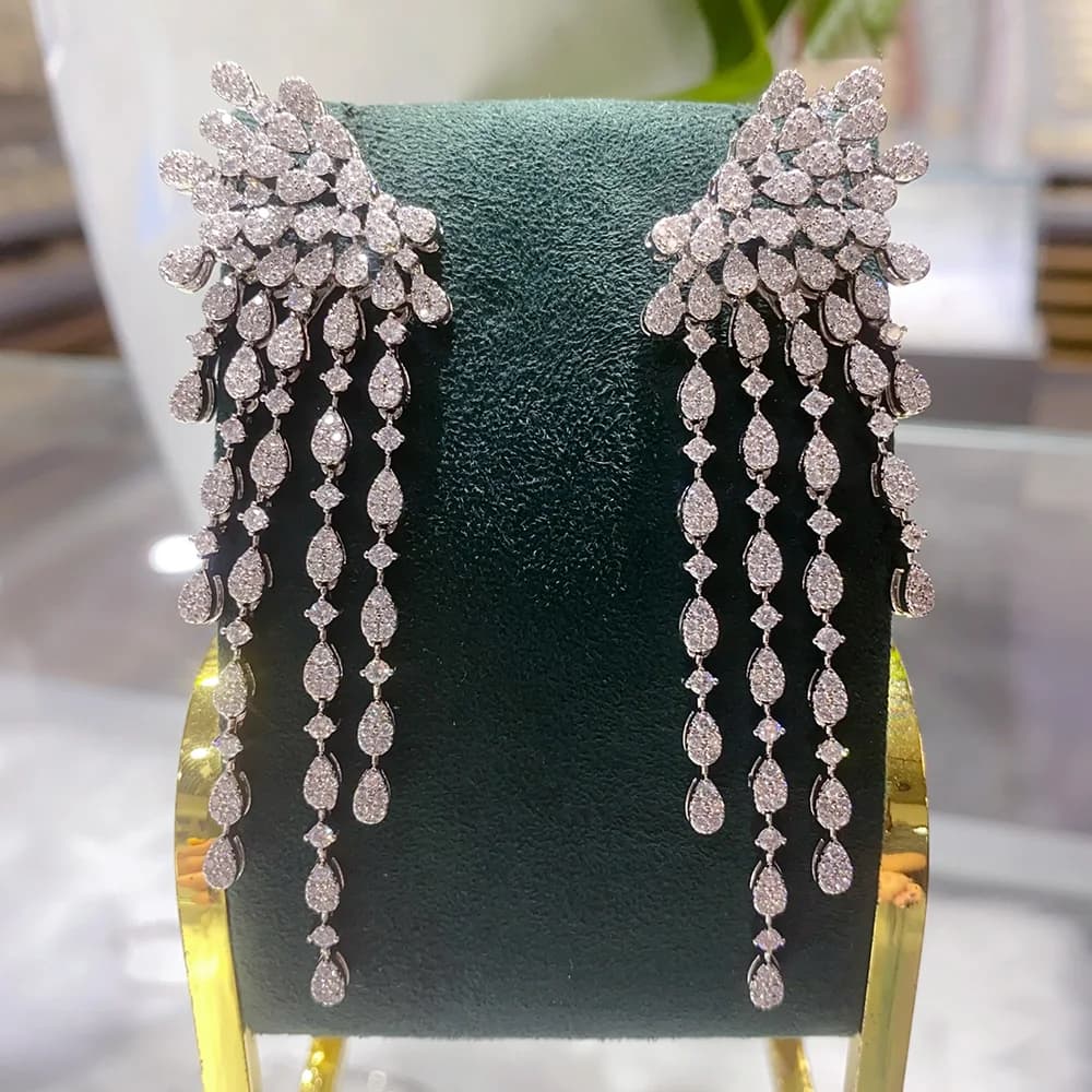 أقراط على شكل فيونكة فاخرة وعصرية من جودكي 2025 للنساء، أقراط مرصعة بالزركونيوم المكعب بالكامل، مجوهرات عصرية - 4