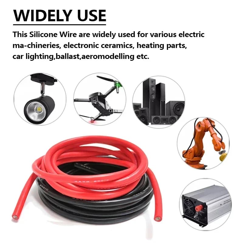 1m ~ 50m Red/Black/White Soft Silicone Cable 30 28 26 24 22 20 18 16AWG Heat Resistant Electrical Wire For Car Battery LED Light - 6