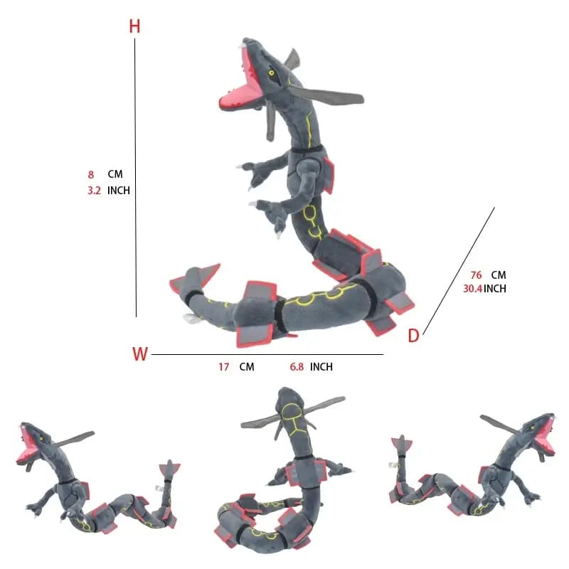 Shiny Rayquaza Plush Toys Stuffed Animal Game for Collectible Gift,Soft Plushies,Cute Cartoon Character Black 12 Inch - 6