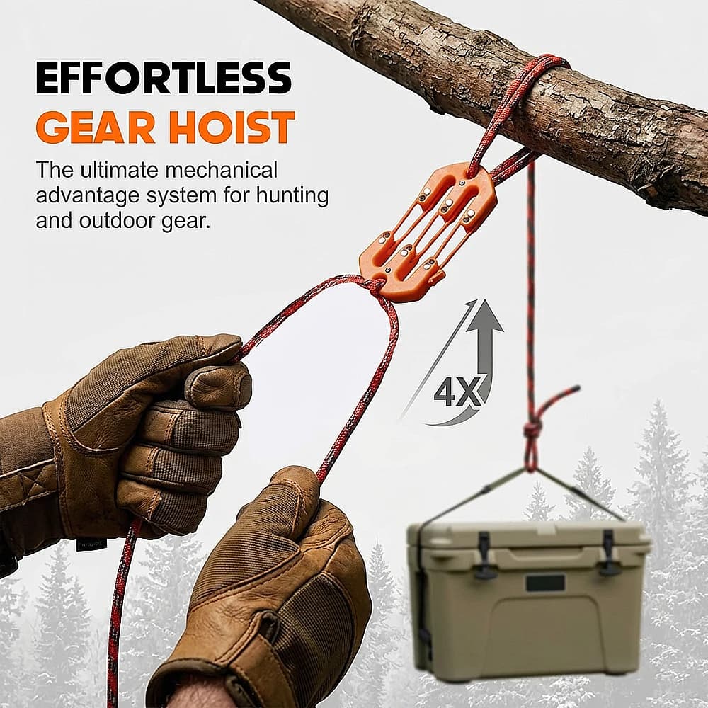 4:1 Mechanical Advantage Pulley Hoist System Heavy Duty Block and Tackle Bear Bag Game Hanger Rope Gear for Outdoor Hunting - 2