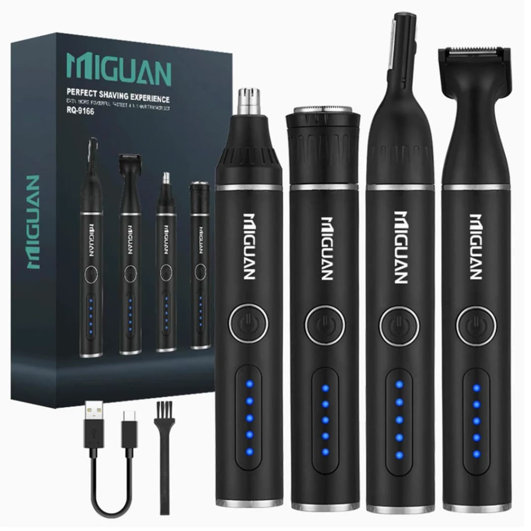 طقم العناية الشخصية للرجال 4 في 1، تشذيب الأنف واللحية والحاجب والمناطق الحساسة، متعدد الوظائف - 6