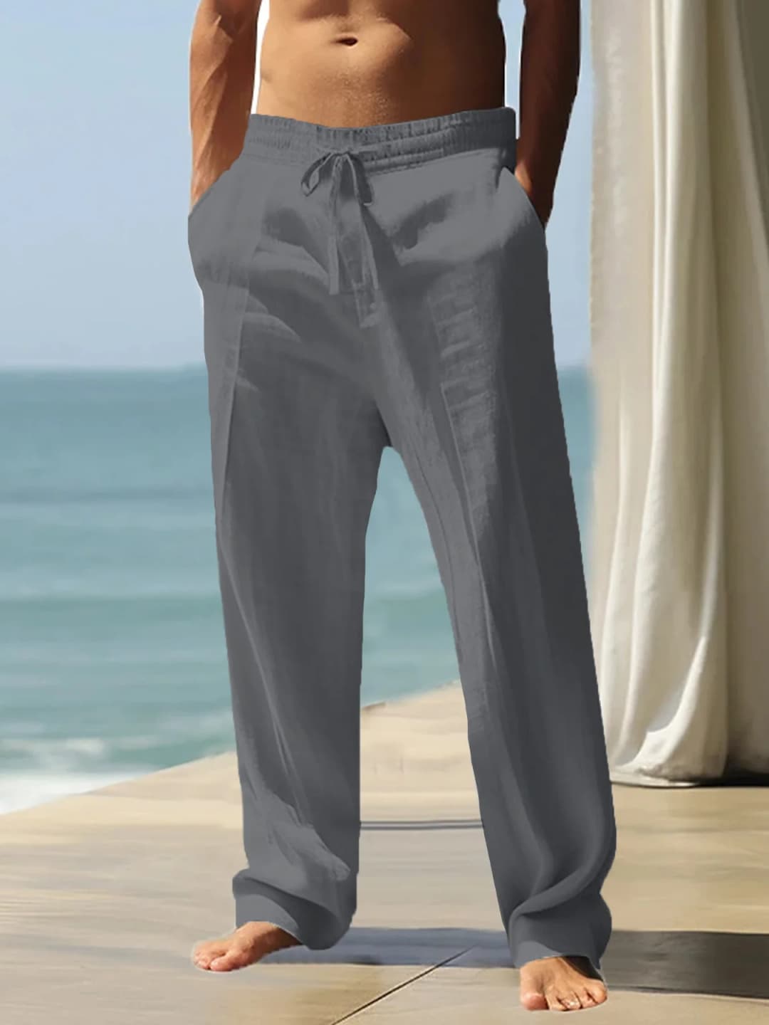 Men's Casual Breathable Pants Summer Solid Color Elastic Waist Trousers Loose Fitness Lightweight Wide Leg Pants Streetwear - 2