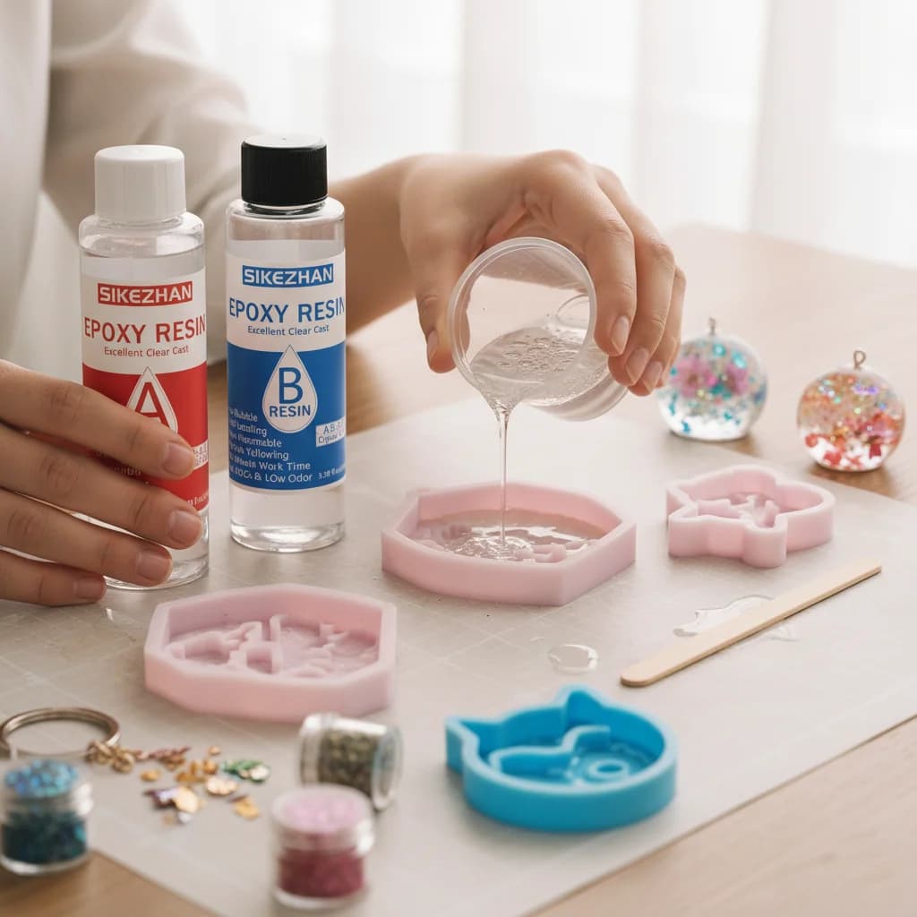 طقم راتنج الإيبوكسي والمصلب + صبغة بيضاء، خليط بنسبة 1:1، شفاف للصب في أعمال الحرف اليدوية/المجوهرات، يقلل الفقاعات، تسوية ذاتية سلسة - 3