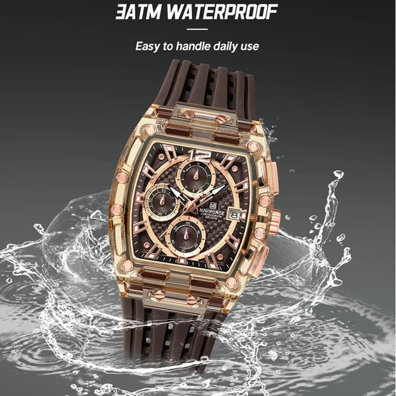 ساعات NAVIFORCE عالية الجودة للرجال بسوار سيليكا مقاومة للماء حتى 50 متر ساعة رياضية رجالية كاجوال كوارتز بعرض التاريخ كرونوغراف رجالي - 4