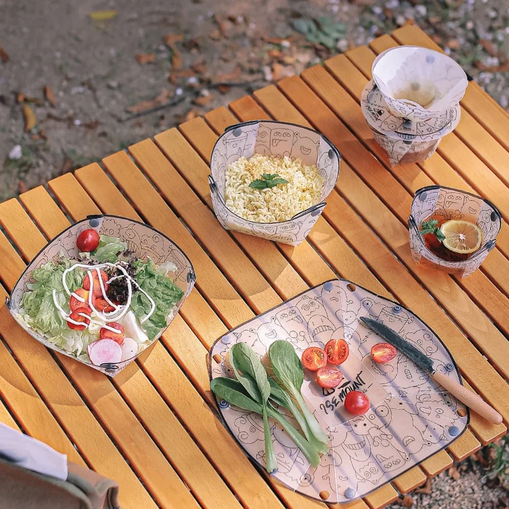 PP أواني الطعام القابلة للطي المحمولة مخيم طقم أطباق وعاء/كوب/لوحة/القهوة بالتنقيط تصفية قابلة للطي للتخييم التنزه السفر - 4