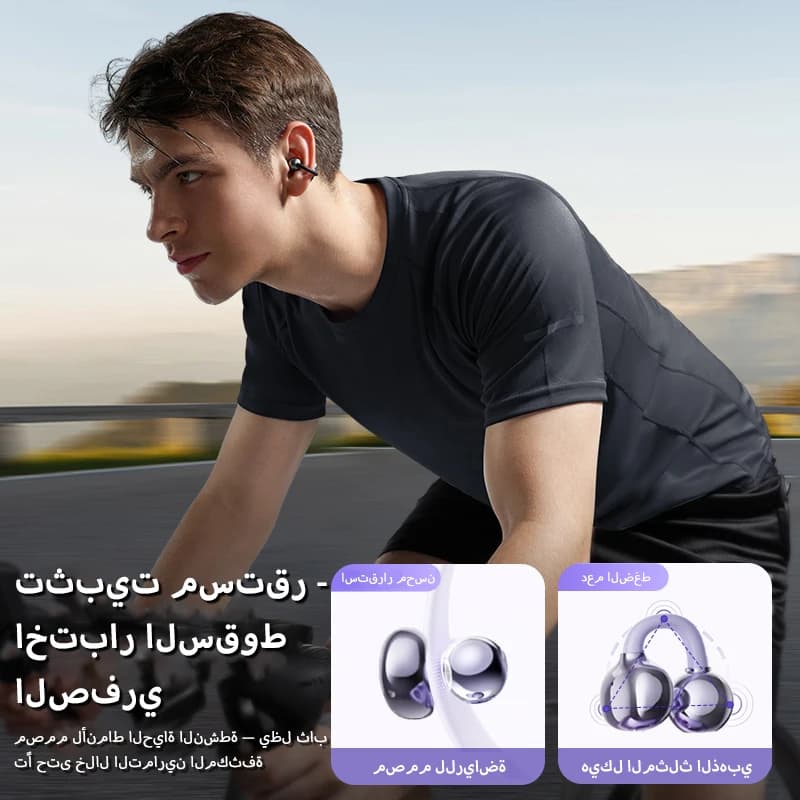 سماعات رأس بلوتوث لاسلكية لونوفو LE302 إصدار 6.0 بعمر بطارية طويل، سماعات أذن رياضية بمشبك أذن، سماعات ستيريو HIFI مع إلغاء الضوضاء - 4