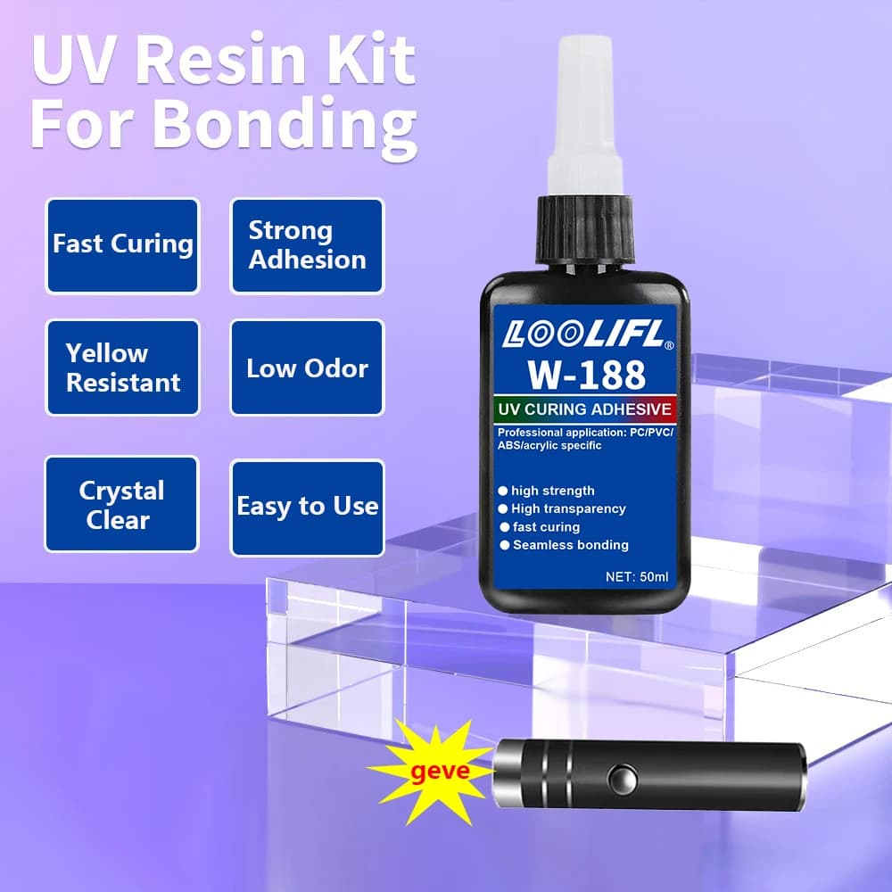 مجموعة الراتنج الأشعة فوق البنفسجية 50 غرام مع ضوء ، 5 ثواني سريعة علاج الغراء الأشعة فوق البنفسجية ، إصلاح شفاف الراتنج ، المجوهرات ، الأكريليك ، الزجاج ، ربط DIY الحرفية - 2