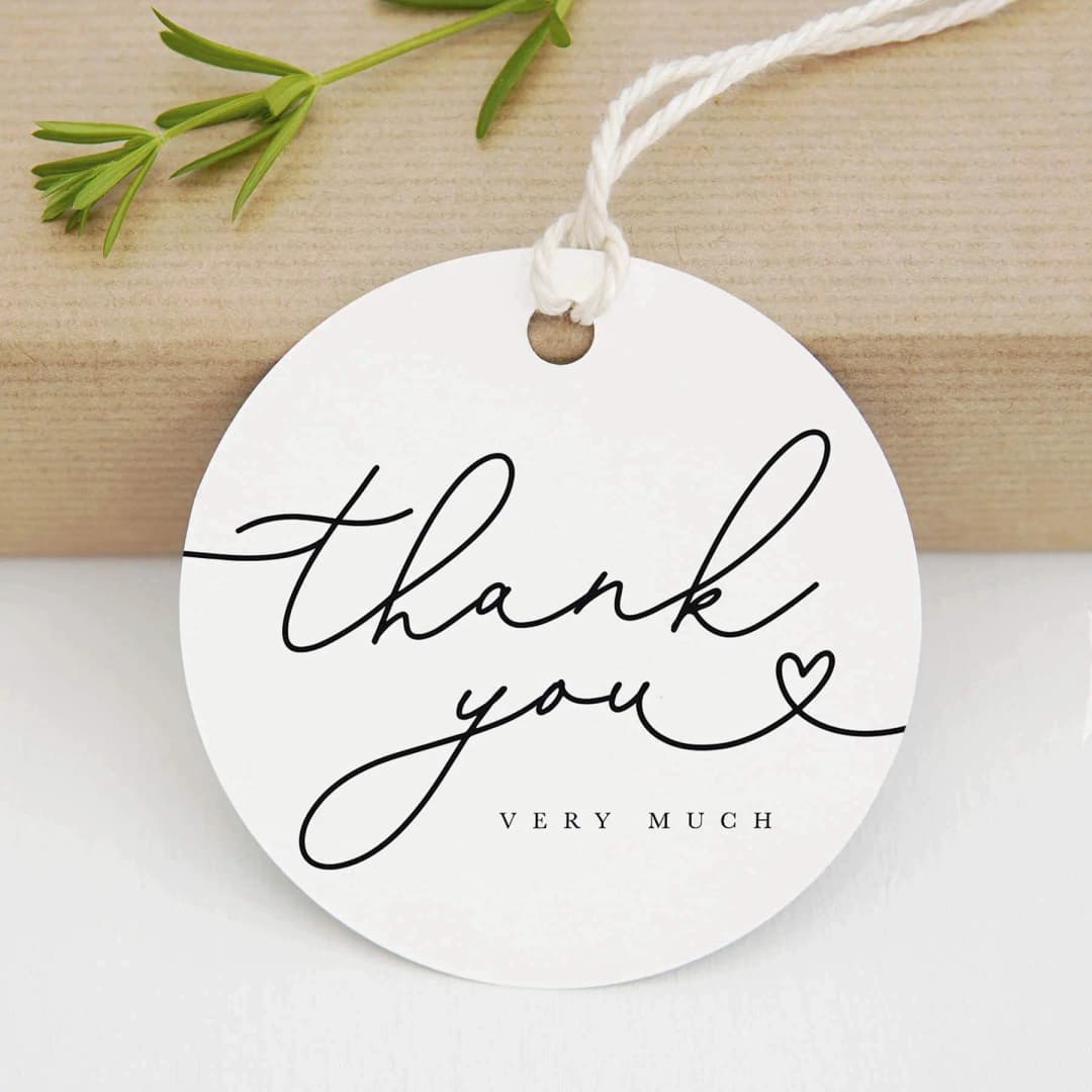 50pcs White Jute Twine Thank You Gifts Tags - Hanging Labels for Party Favors, Wedding Gifts & Packaging