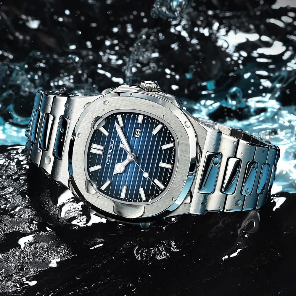 ساعة يد رجالية فاخرة من CRRJU، رياضية مقاومة للماء مضيئة بتاريخ، مينا مربع، كوارتز عالية الجودة - 2