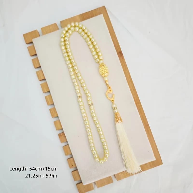 99 قطعة من مسامير خيط اللؤلؤ المقلدة الزجاجية مقاس 6 بوصات مسبحة TASBIH مسبحة صلاة إسلامية في الشرق الأوسط معلقة على السيارة - 5