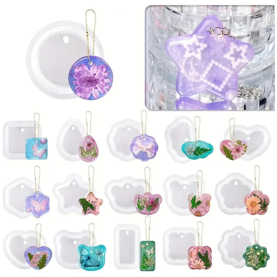 16 قطعة قوالب سيليكون لمجوهرات بأشكال هندسية وقلوب، لصنع قلادات ومعلقات وأقراط من راتنج الإيبوكسي يدويًا - 6