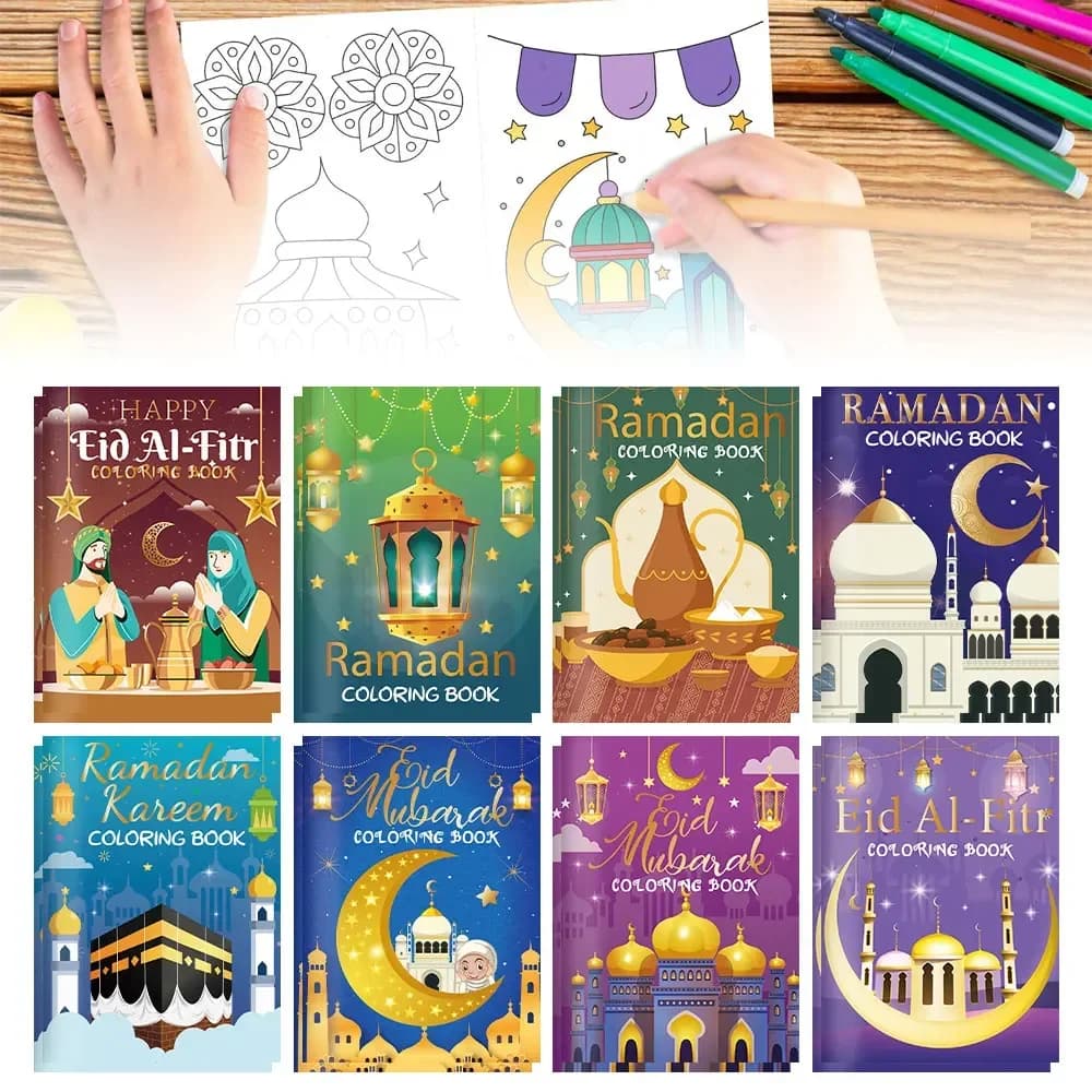 16PCS Ramadan Eid Mubarak Party Mini Coloring Book Graffiti Painting Book for Muslim Party Supplies - 2