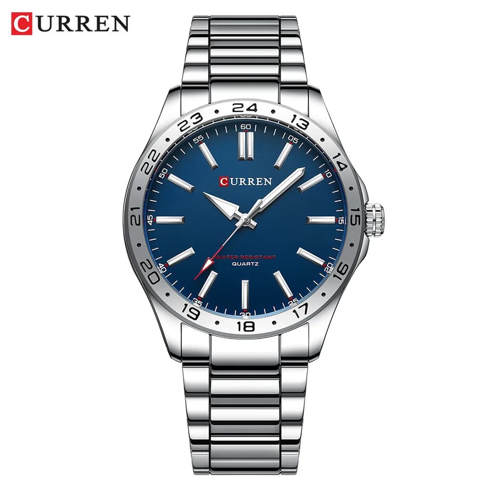 CURREN 8452 Men Quartz Watch Simple Fashion Leisure Business Clock Black Silvery Stainless Steel Strap Wristwatch for Male - 2