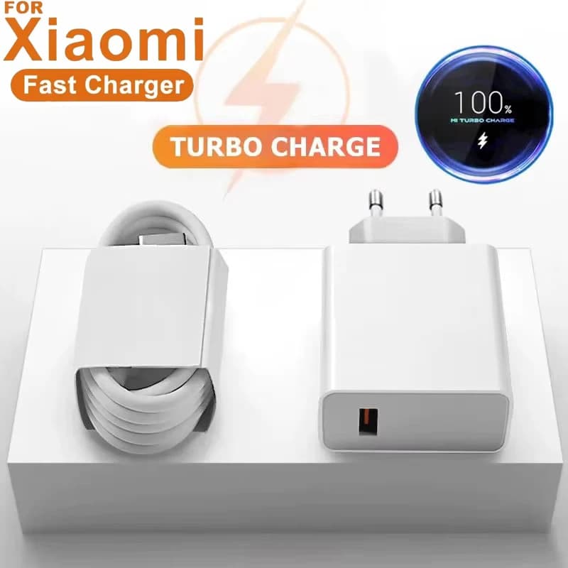 شاحن سريع يو إس بي 67 واط مع كابل نوع C 6A لجهاز Xiaomi 14 و13 و12 و11 Ultra وRedmi Note 12T و13 Pro وPOCO X5 وX4، محول شحن سريع