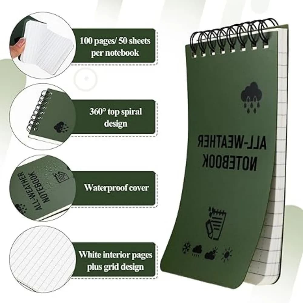 دفتر جيب مقاوم للماء، مفكرة تكتيكية، صفحات مبطنة، دفتر ملاحظات حلزوني، وسادة مذكرة صغيرة، مناسب للخارج والمنزل والمكتب والكلية والمدرسة - 3