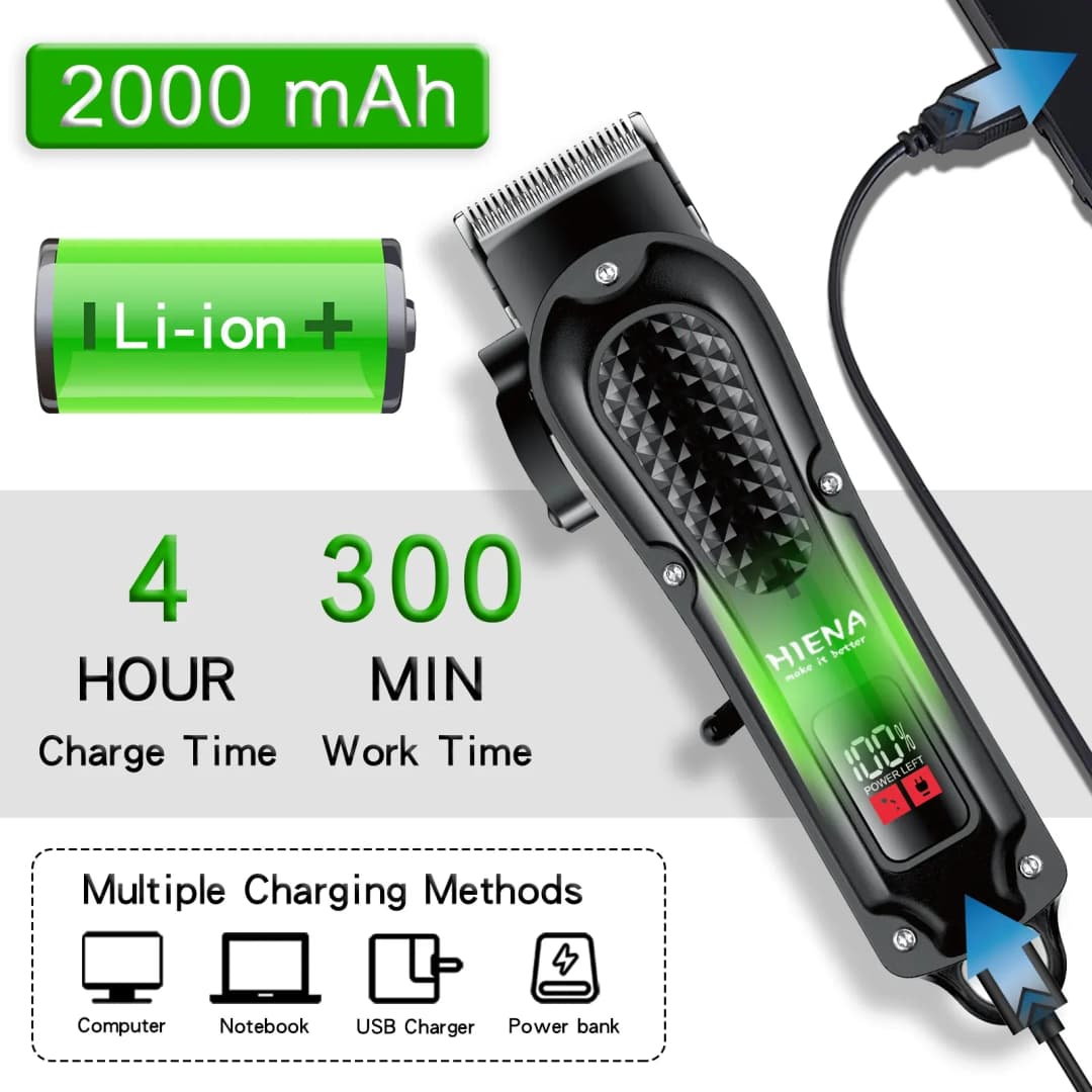 Hiena HYN-212 Electric Hair Clipper UBS Rechargeable Cordless Beard Trimmer Men Powerful Electric Hair Clipper Trimming Tool - 2