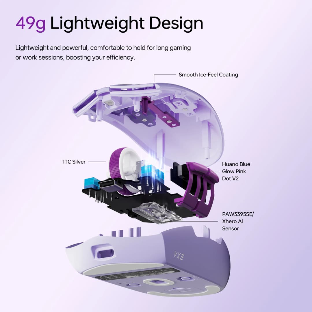 ماوس ألعاب بلوتوث ATK VXE Dragonfly V3 PRO PAW3395SE 2.4G لاسلكي لإي سبورتس قابل لإعادة الشحن خفيف الوزن مريح - 3