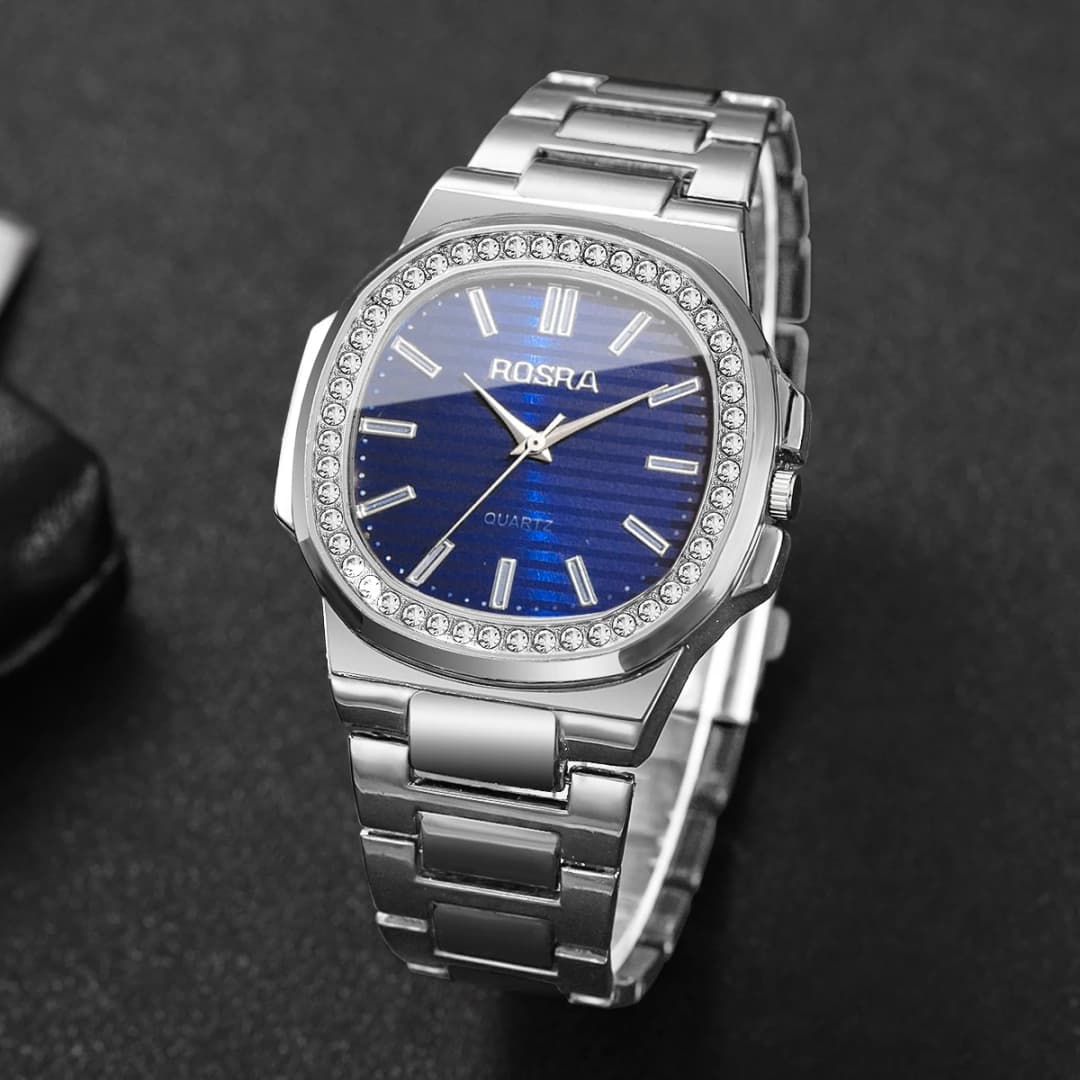 Luxury Rhinestone Men Business Watches Fashion Square Dial Steel Band Male's Quartz Wristwatch Reloj Hombre（Without Box） - 4