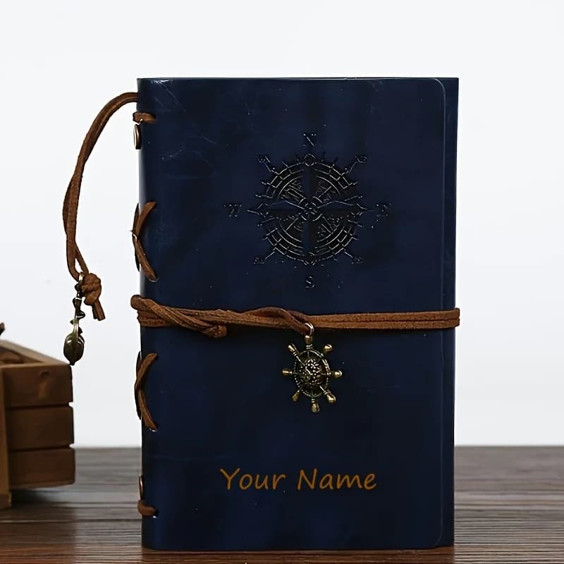 A5 A6 A7 Customizable Name Vintage Matte Finish Notebook Pirate Theme Compass Design Hardcover Journal Personalized Gift for Him - 2