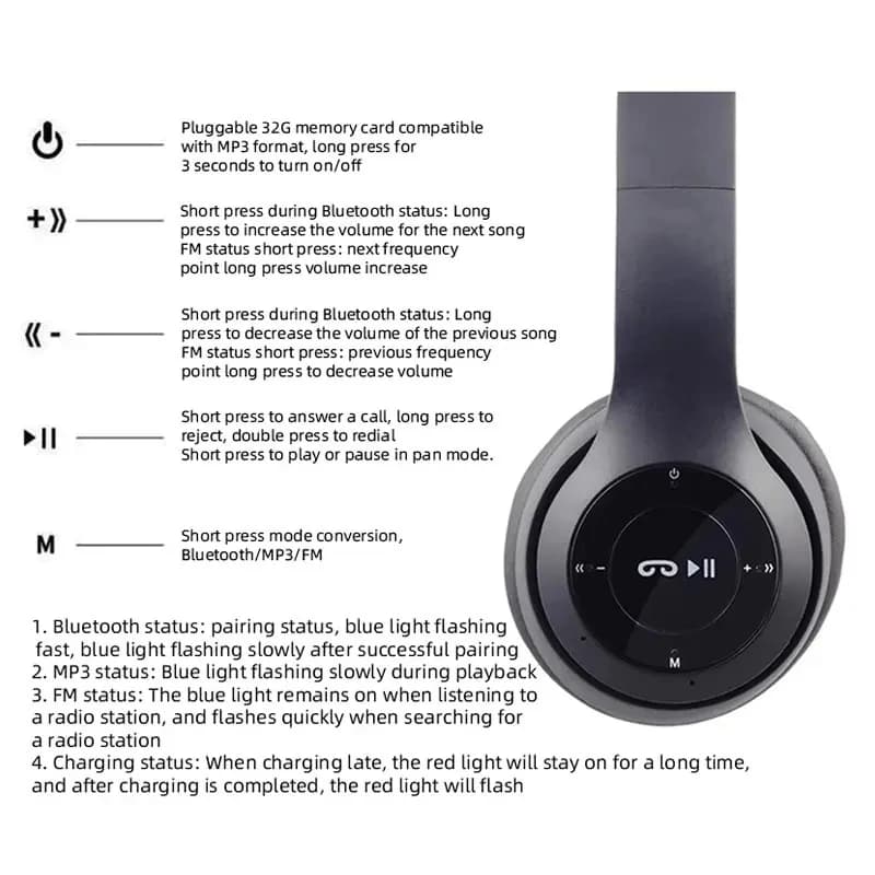Handsfree Wireless Headphones Noise Canceling Headphone Earphone P47 headset Bluetooth HeadPhone for iPhone Huawei Samsung Redmi - 5